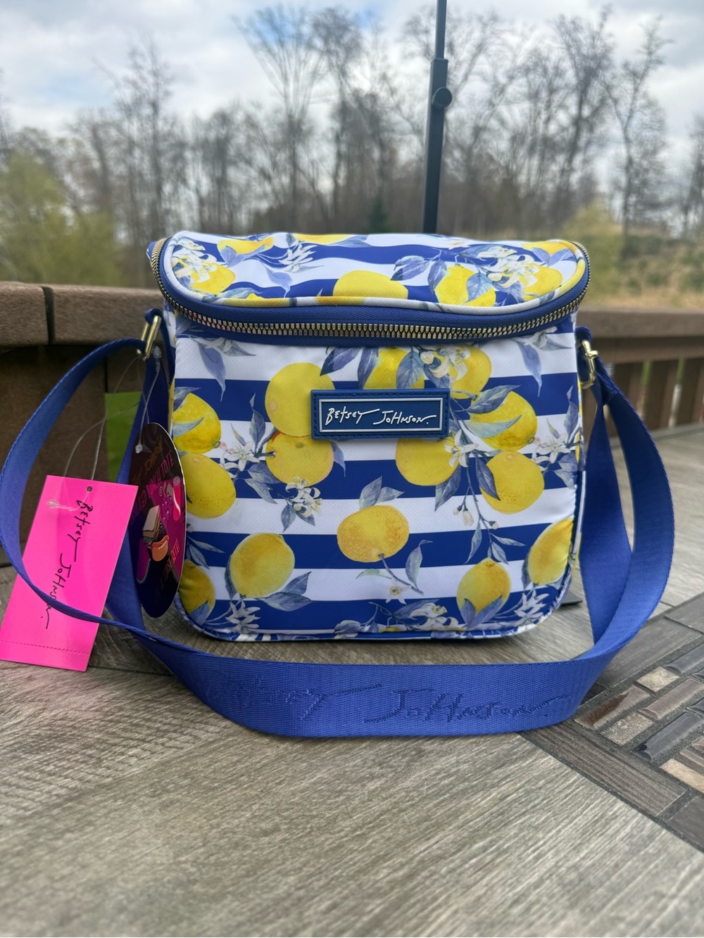 NWT Betsey. Johnson Lemon Stripe Insulated Lunch Crossbody Tote. - Picture 3 of 9